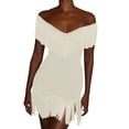 thumbnail image 2 of Blmnix Sexy Dress Dress for Women Club Dress Off The Shoulder Bodycon Dress Mini Short Sleeve White Boat Neck Women's Casual Dresses S, 2 of 6