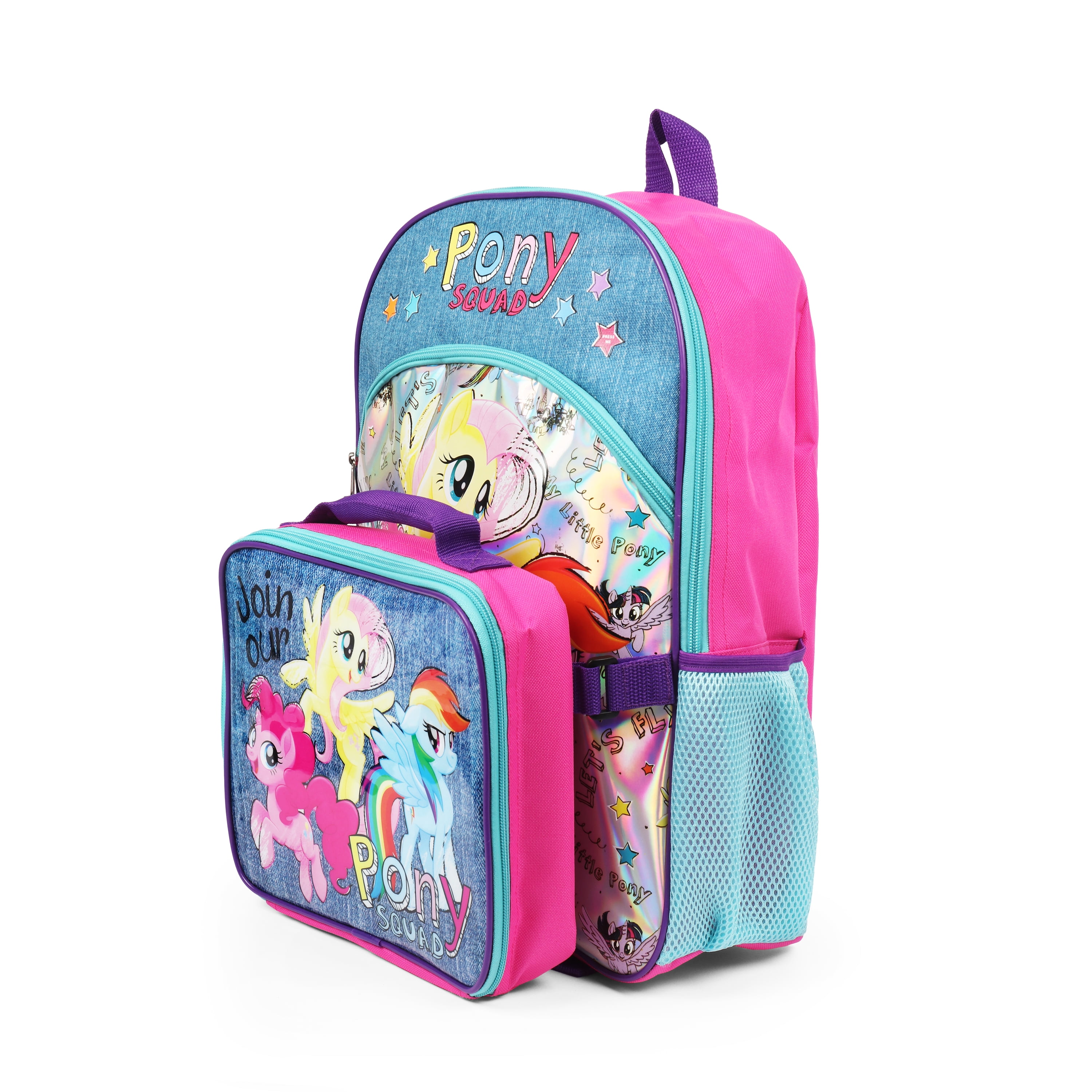 4 Piece Backpack Set MLP Lunch Bag My Little Pony Includes 16 Inch Backpack BPA Free Water Bottle and Cinch Bag