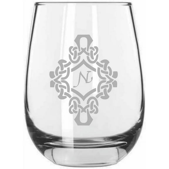 Decorated N Decorated Monogram Etched 15.25oz Libbey Stemless Wine Glass