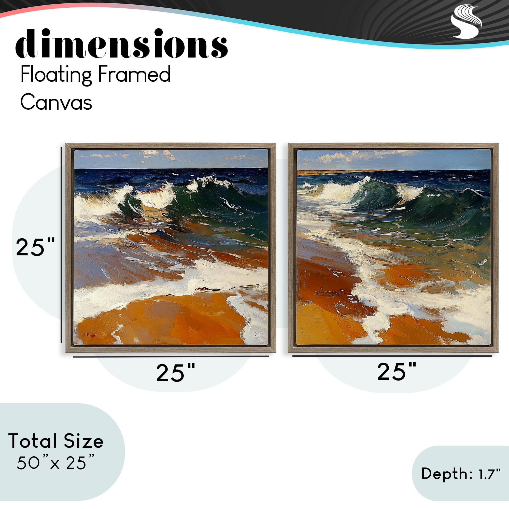 Stupell Industries Glassy Coastal Break 2 Piece Brown Framed Floater Canvas Set, design by Walker Noble