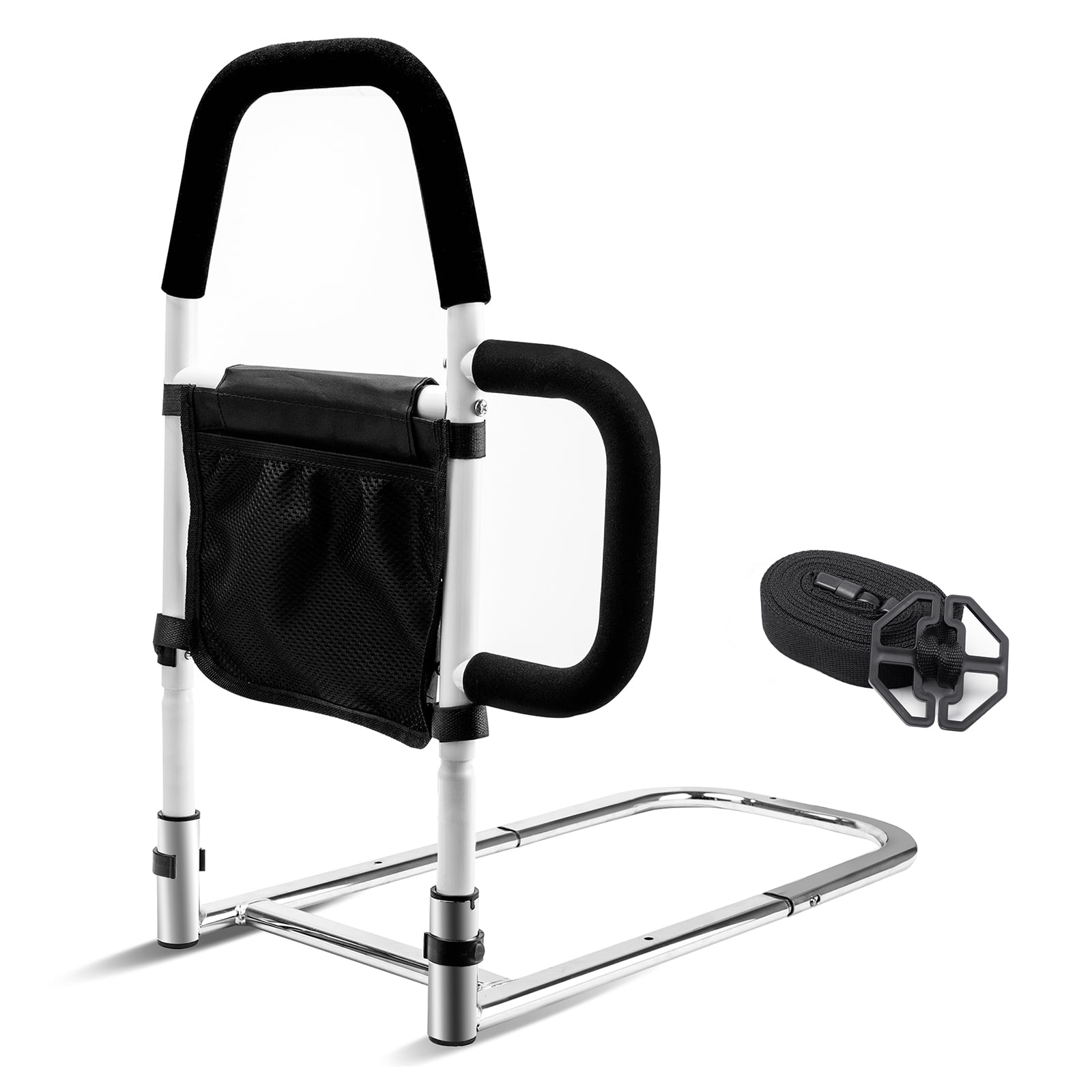Bed Rail, Steel Bed Assist Rails for Elderly Adults Hold up to 300 Lbs, with Double Grab Bars & Storage Pocke