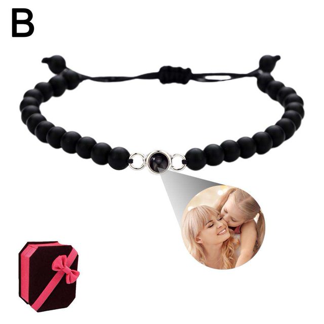 Tiger Eye Beads Personnalisé Photo Projection Bracelet Réglable Cadeau de Noël A9E2