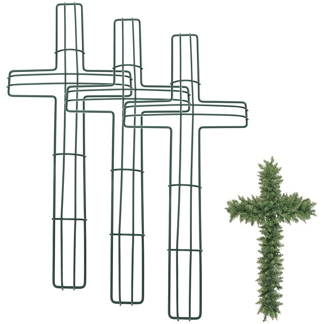 Marco de corona de alambre de metal con forma de cruz, 3 piezas, con temática de iglesia religiosa
