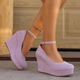 thumbnail image 5 of Crunowin Women's Wedge Heel Sandals, One Button Round Toe Waterproof Sole Spring Style Sandals Purple, 5 of 9