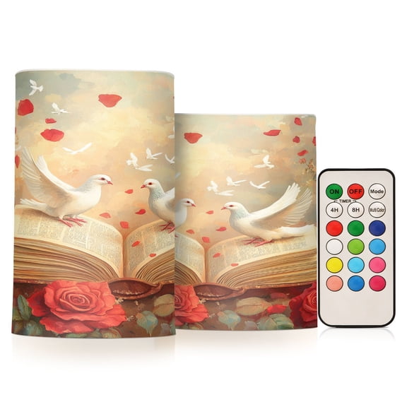 BZSMCE Flameless Candles LED Lights Red Roses White Doves Creativity Battery Candles