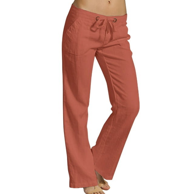 Innerwin Pantalon de Détente Jambe Droite pour Femmes Bureau Taille Mi-Haute Bas Décontracté Rouge Brique TG