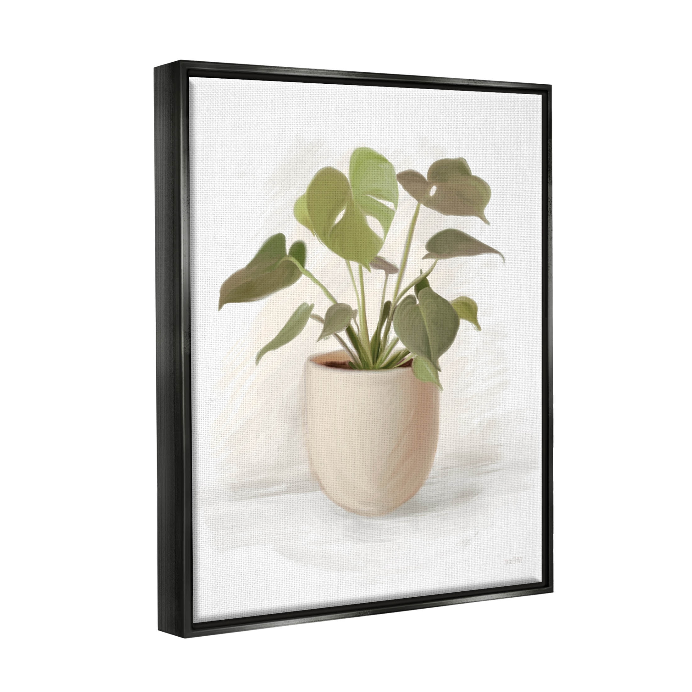 Stupell Industries Monstera House Plant Potted Vase Graphic Art Jet Black Floating Framed Canvas Print Wall Art, Design by House Fenway