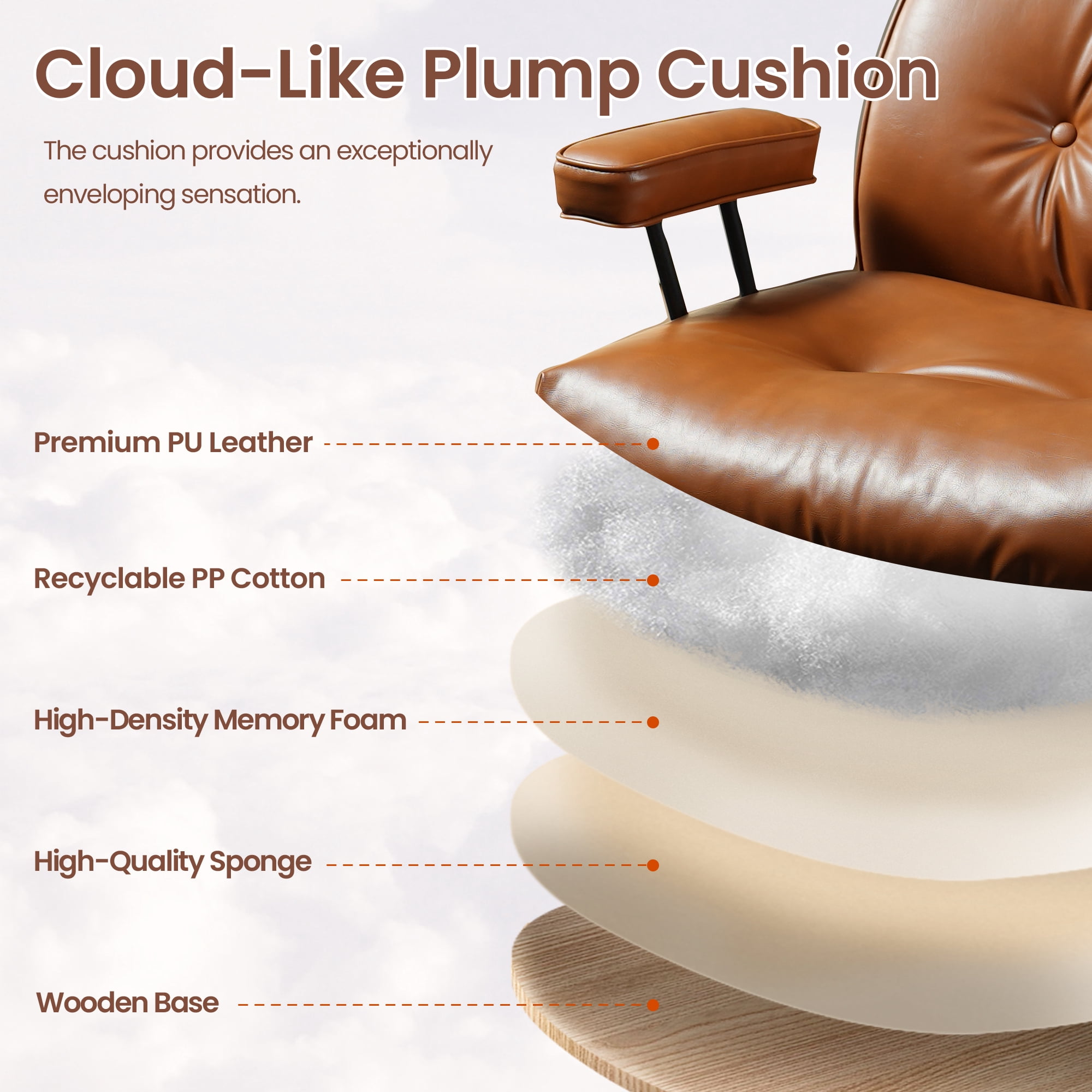 XIZZI Executive Office Chair, Oversized Computer Desk Chair with High Back, Ergonomic Elegant Design, Multi-Layer Memory Foam Cushion, Brown (PU Leather)