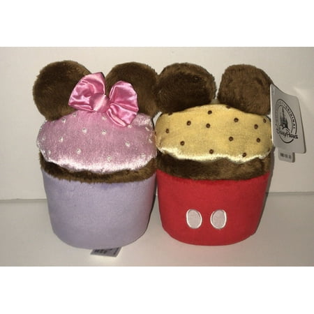 Disney Parks Cute Couple Mickey Minnie Cupcake 7in Plush New with Tags