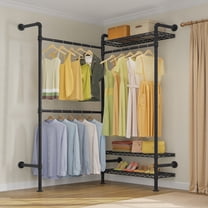 Timate L2 Wall Mount Closet Organizer, Industrial Space Saver Rack with Shelves, Heavy Duty 500LB, Adjustable Pipe Garment Rack,Black
