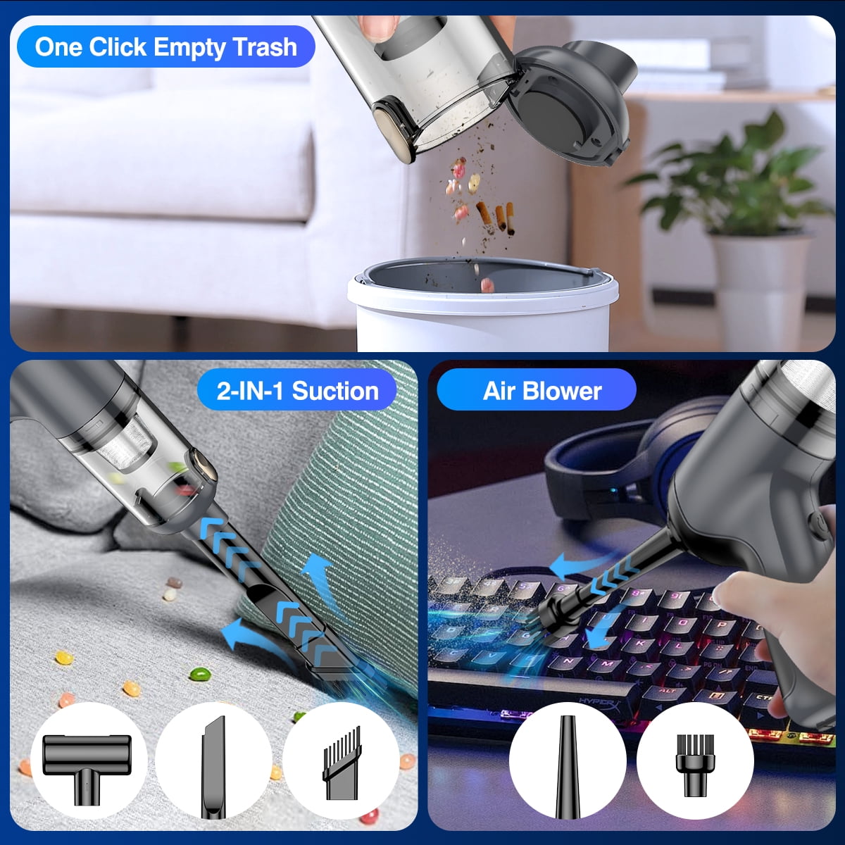 Car Vacuum Cleaner Cordless, 20000PA Wireless Portable Vacuum Cleaner with Strong Suction, Mini Car Vacuum, Home, Pet Hair