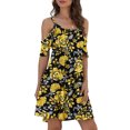 thumbnail image 3 of Women's Casual Tennis Dress for Summer Lightweight Spaghetti Strap Cold Shoulder Ruffle Sleeve Dress with Pocket for Everyday Wear Yellow S, 3 of 6