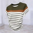 thumbnail image 4 of Uootdi Womens Color Block Striped Tops Round Neck Short Sleeve Ruched Side Design Everyday Chic Style Lightweight Comfortable Tees Gift, 4 of 5