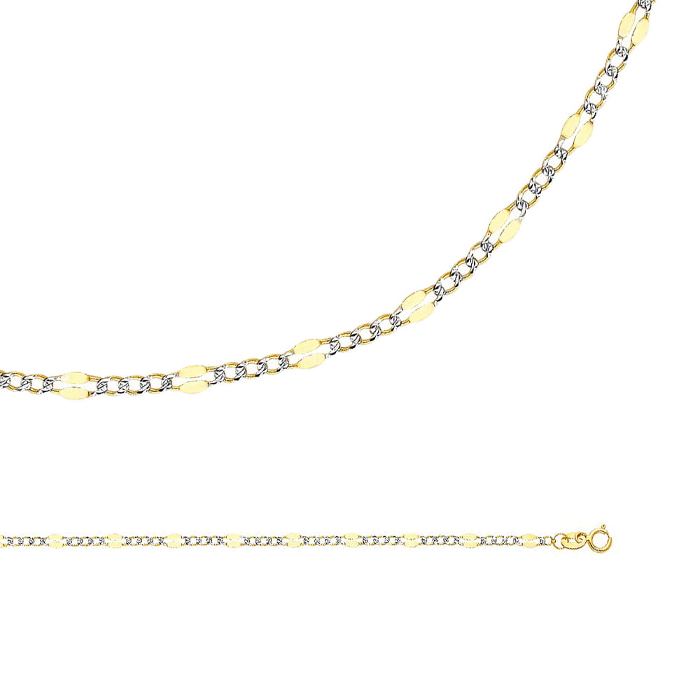 Solid 14k Yellow White Gold Necklace Figaro Chain Curb Link Stamped Pave Two Tone 3.2 mm 16,18,20,22,24 inch