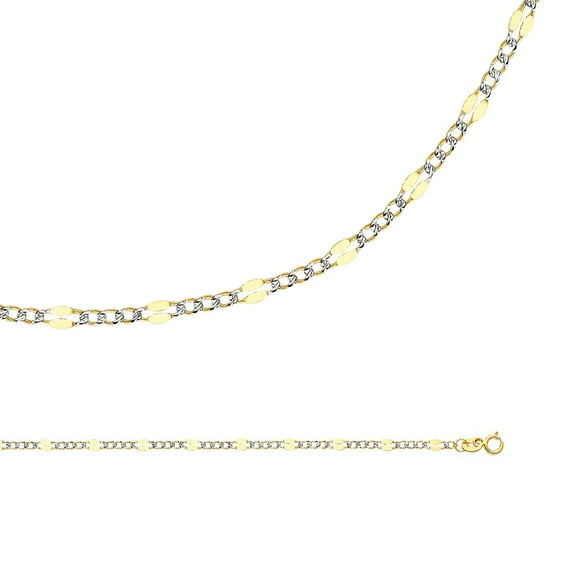 Figaro Chain Solid 14k Yellow White Gold Necklace Curb Link Stamped Pave Two Tone , 3.2 mm - 16 inch