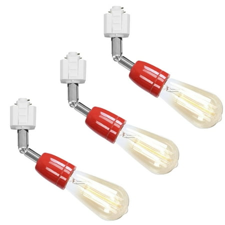 

FSLiving Circuit H-Type Track Head Pendant Light Adjusted Angle E26 Base Ceramic Retro Vintage Design Red Track Lighting for Pet House Gallery Mirror Front (No Bulb No Track) - Set of 3