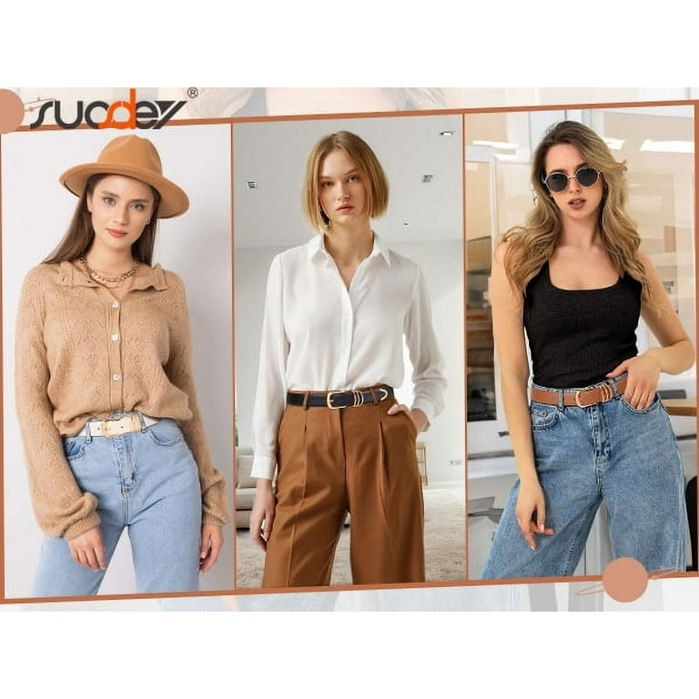 Suosdey 3-Pack Women's Leather Belts with Gold Buckle photo 4