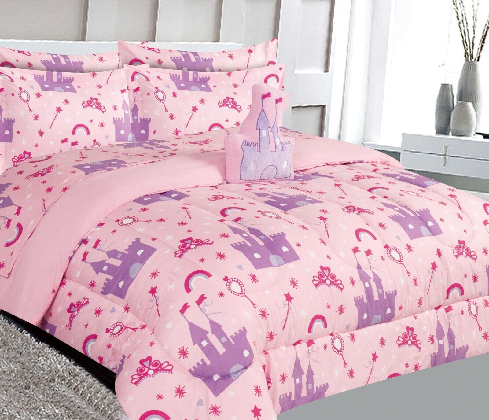 Fancy Linen 5pc Twin Comforter Set Princess Castle Palace Pink Lavender White New 