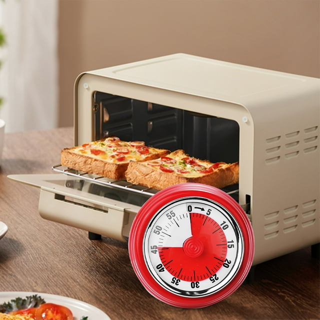 Kitchen Timer 60 Minute Mechanical Kitchen Timer Red Stainless Steel Magnetic Baking Timer for Cooking Soup Eggs(1Pcs) Rkxzt