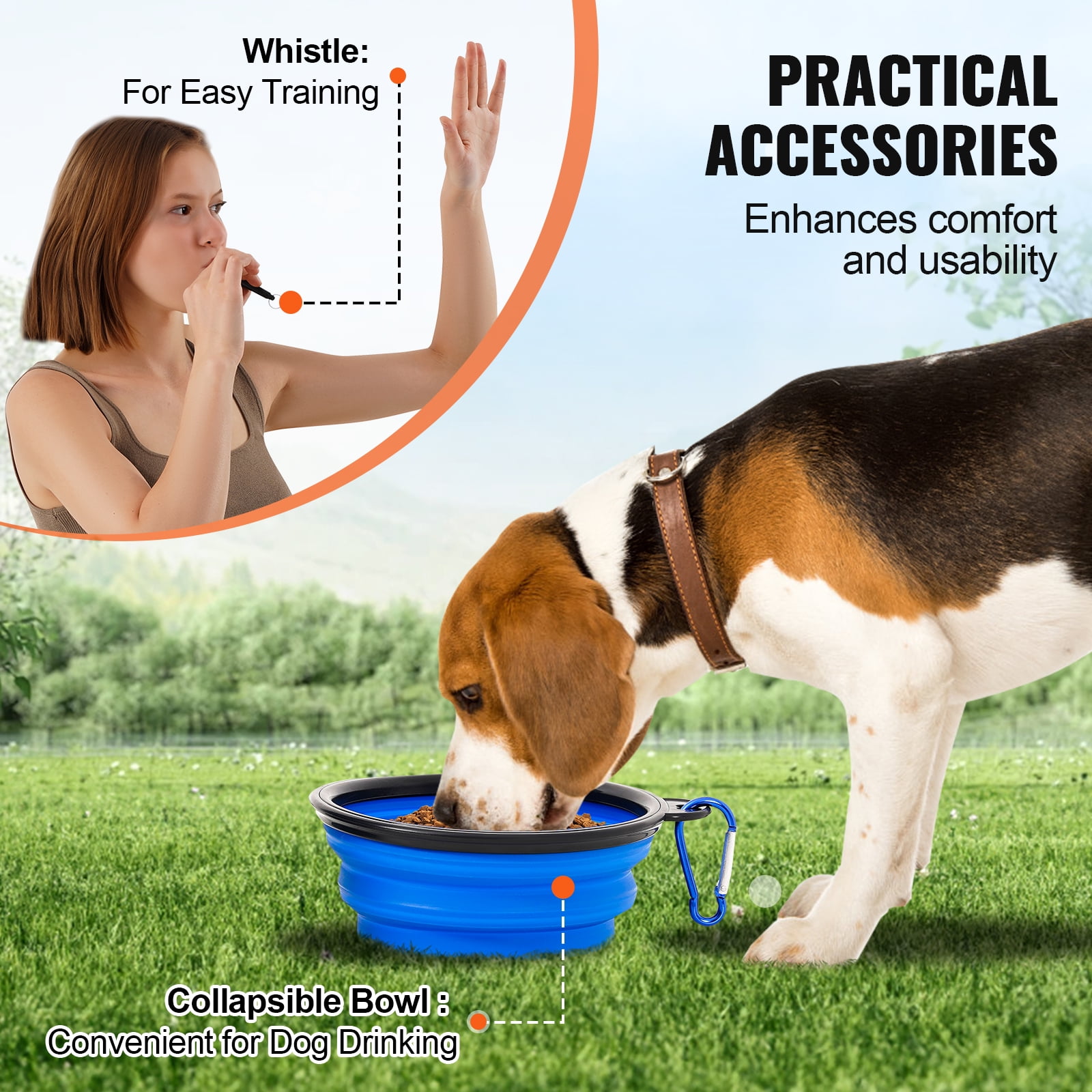 KFFKFF Canine Agility Prep Kit, Includes 5 Items: Variable Height Barriers, 6 Slalom Poles, Play Tunnel, Hoop Jump, Resting Square, Whistle, Collapsible Dish, & Carrying Cases for Easy Storage