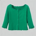 thumbnail image 2 of Ticikt Girls' Long Sleeve Knitted Bolero Cardigan Kids Button Closure Shrug Sweaters Cropped Jacket Cover Up Tops,Color:Dark Green,Size:4-5 Years, 2 of 5