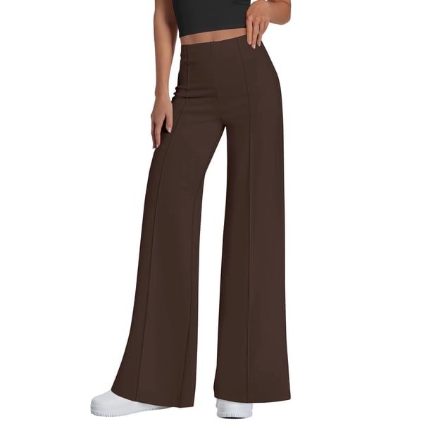 Pantalones PRETTYGARDEN Palazzo de Pierna Ancha y Cintura Alta Marrón XXL
