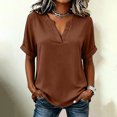 thumbnail image 2 of ClodeEU Women's V Neck Cuffed Short Sleeve Blouse,Solid Casual Loose Summer Top Orange,Women's Plus XXL, 2 of 8