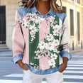 thumbnail image 2 of QATAINLAV Waffle Knit Denim Patchwork Collared Sweatshirts for Women Cute Graphic Print Long Sleeve Shirts Going Out Tops Pink XXXL, 2 of 6