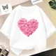 thumbnail image 5 of Camiseta de algodón con estampado de flores y corazones rosas para niñas y niños, bonita camiseta informal, regalo para niñas, ropa de verano para bebés con estampado floral, 5 of 5