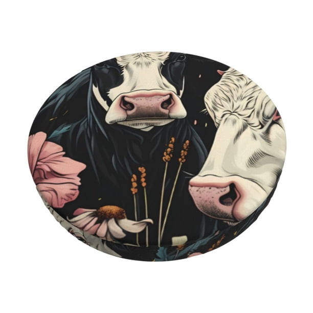 Disketp Vintage Sunflower Cow Funda Redonda para Taburete, Funda de Cojín para Silla de Bar Suave y Elástica-12 inch