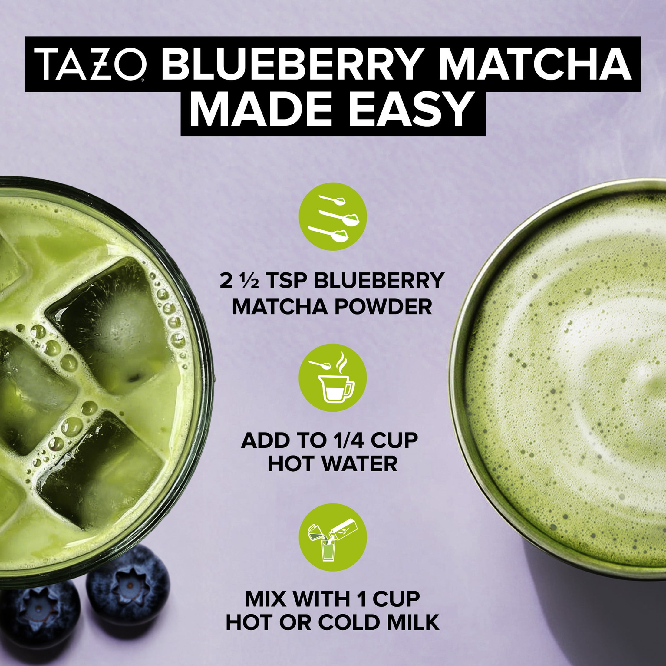 TAZO Organic Blueberry Matcha Latte Powder with 10 Servings, 3.5 oz