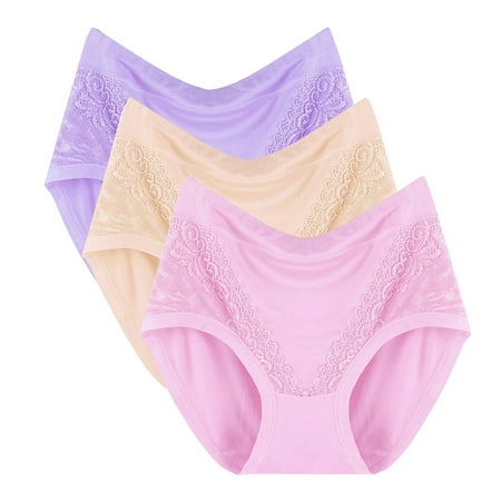 Prolriy Underwear Women Pack 3 Women s Plus Size Briefs XL 4XL High Waisted Briefs Ladies Underwear Full Coverage Underwear for Women Multipack Womens Underwear Panties for Women Purple XXXL