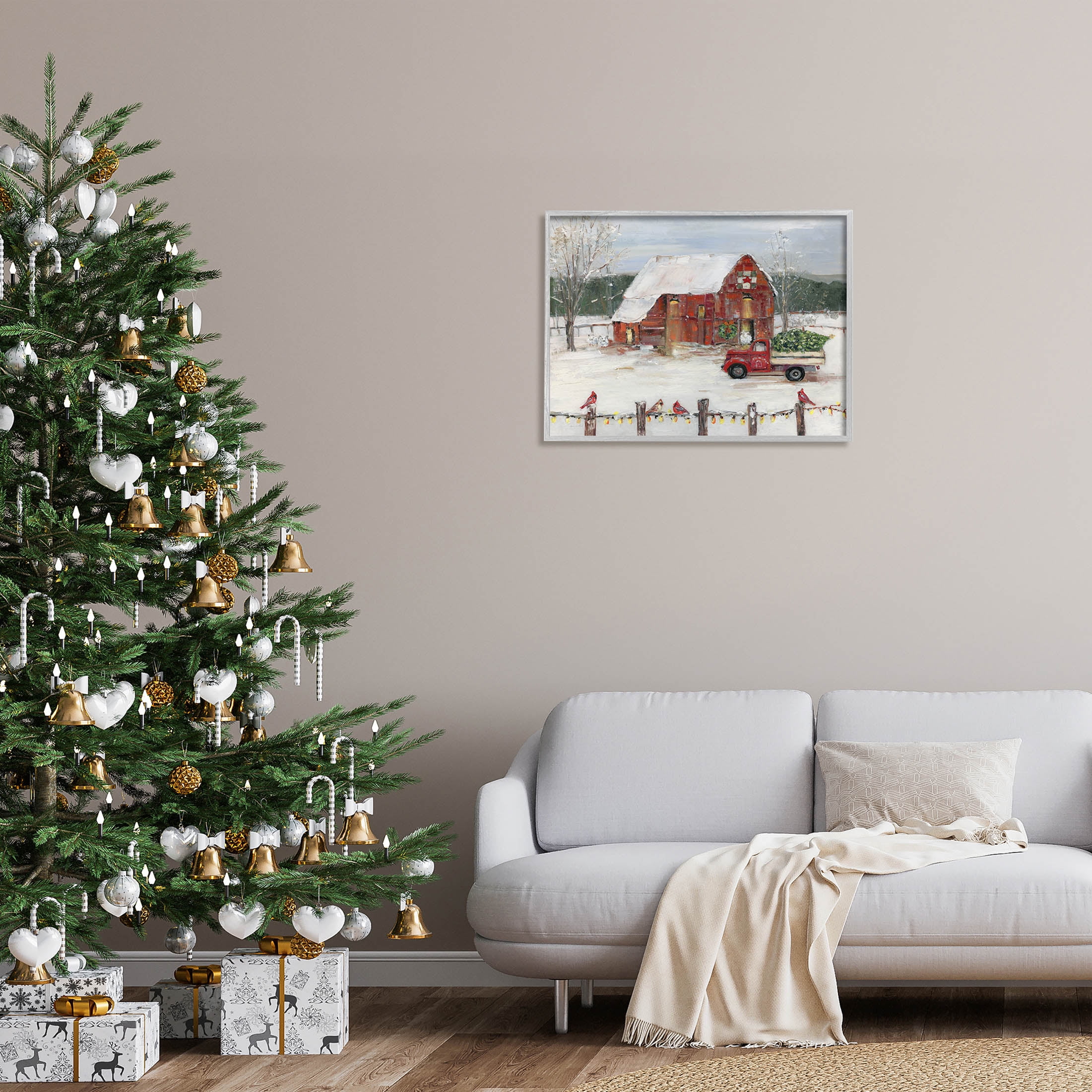 Stupell Industries Snowy Holiday Tree Farm Landscape Painting Gray Framed Art Print Wall Art, Design by Sally Swatland