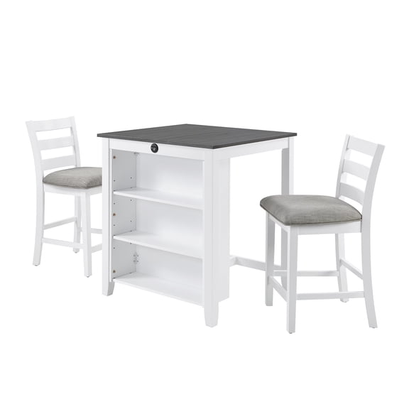 Dining Table Chairs Set 36in Modern Dining Table and Chairs Set for 2 with Charging Station and 3-Tier Adjustable Storage with Upholstered Chairs for Small Spaces Apartment