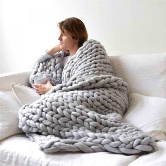 Vensio-Super Soft Chunky Knit Throw Blanket, Oversized Textured Sofa Blanket-gray-23.6"x23.6"