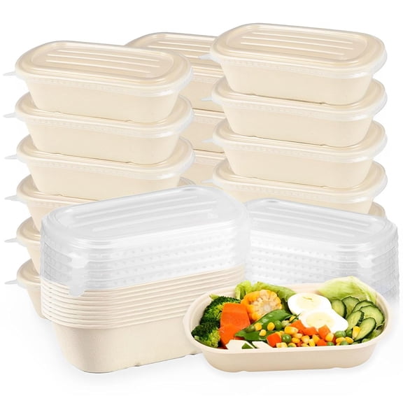 50 Pack Take Out Food Containers with PP Lid, 23 oz Disposable Cardboard Meal Prep Containers Bagasse Paper Bowls Soup Serving Bowls for Salad, Leftovers