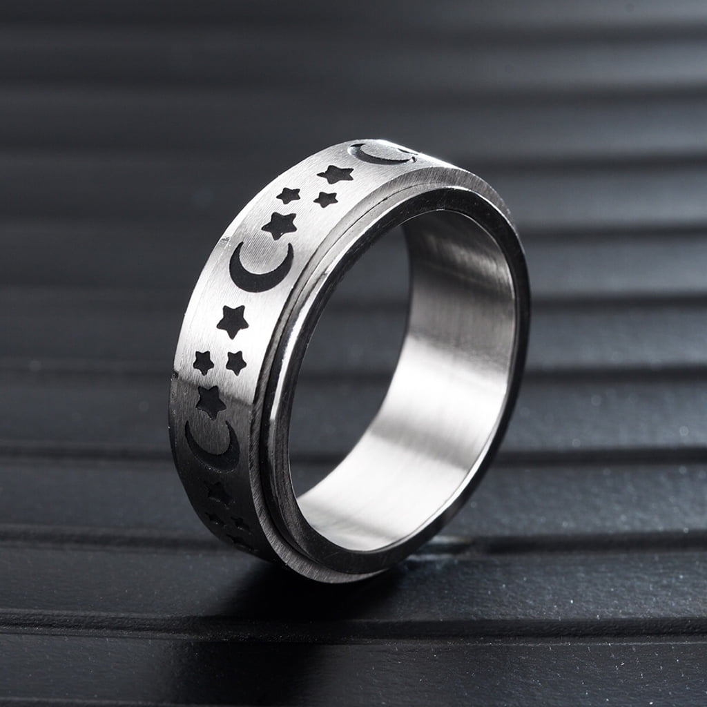 tegongse Stainless Steel Fidget Anxiety Ring for Women Men Fidget Spinner Ring Relief Stress Worry Rings Star Moon Spinning Rings