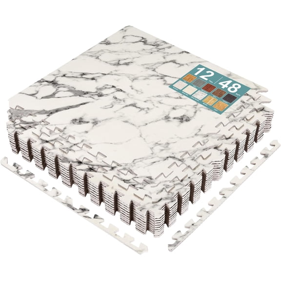 JessieMal Wood Grain Floor Tiles Foam Mat EVA Interlocking Mats Tile 3/8-Inch Thick Flooring Wood Puzzle Exercise Mats w/Borders - Home Playroom Basement, Apartment, Trade Show, Baby, Dance