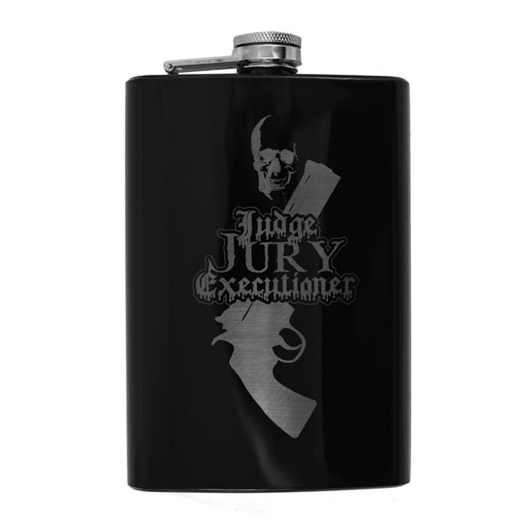 8oz BLACK Judge Jury Executioner Flask L1