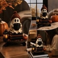 thumbnail image 6 of JHRGJIO Cute Ghost Reading Statue, Wooden Base Fall Figurine Bookshelf Accent, Halloween Decorations Indoor Outdoor Tabletop Home Decor Display Piece Spooky, 6 of 6