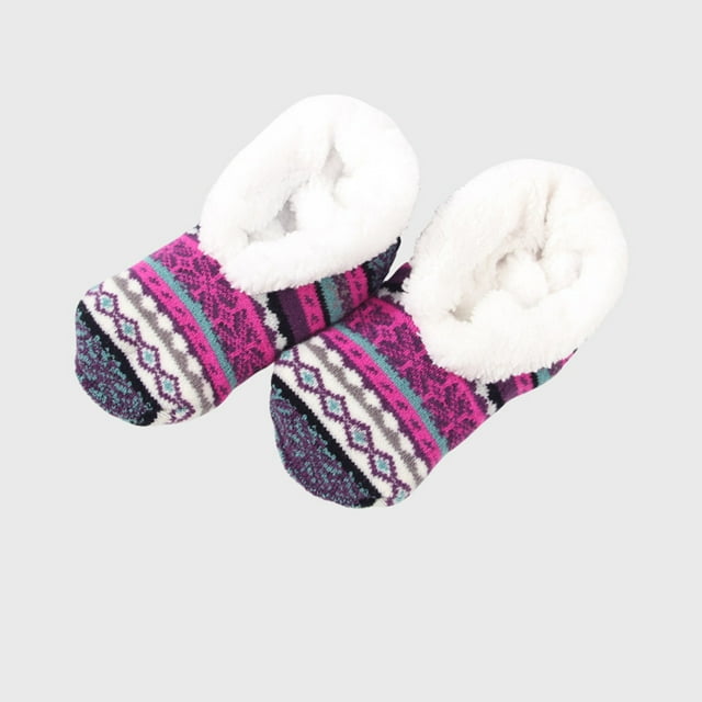 Ohufall Women's Winter Printing Lamb Wool Non Slip Floor Socks