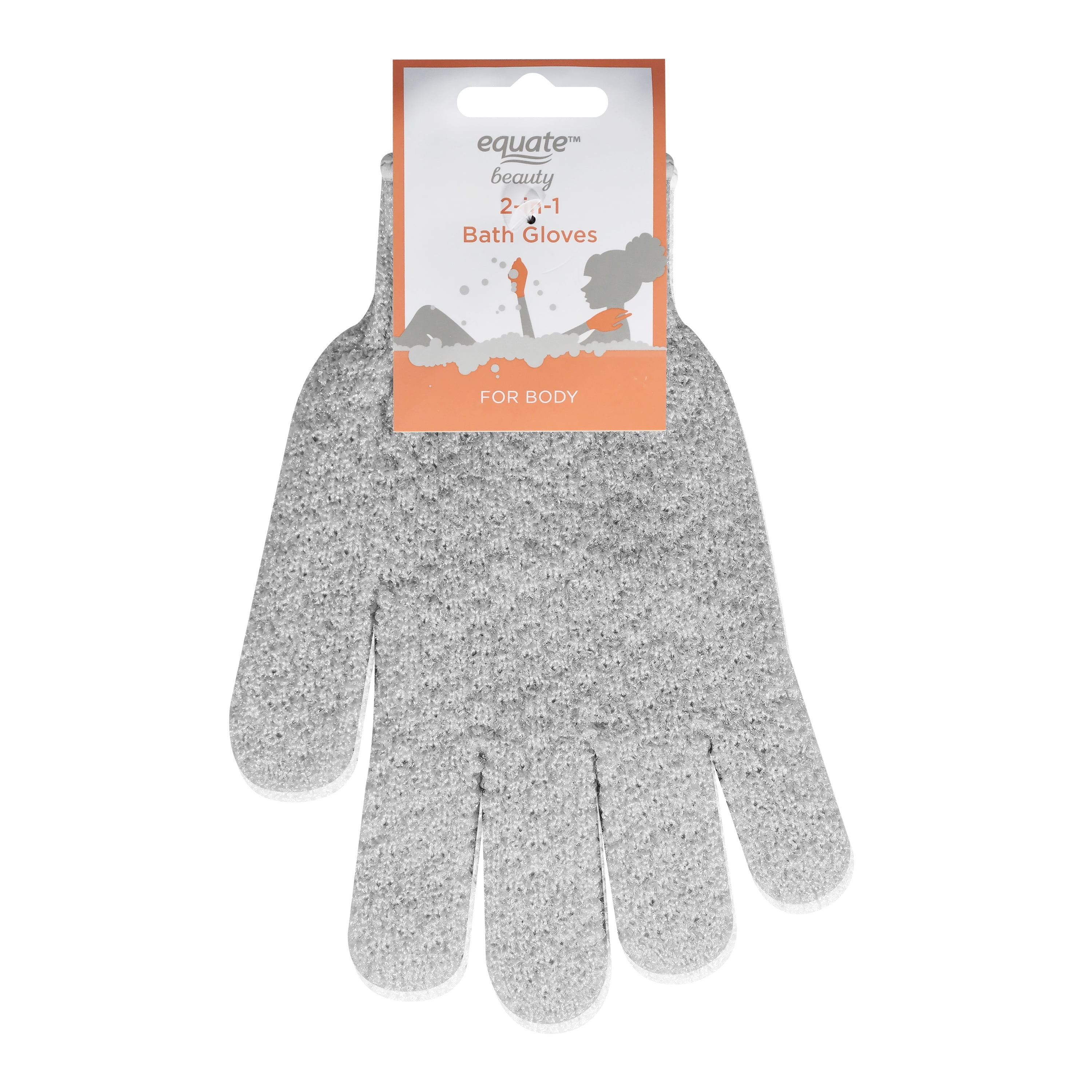 Equate Beauty 2-in-1 Bath Gloves for Body, Cleansing and Exfoliating, Color May Vary, 2 Count
