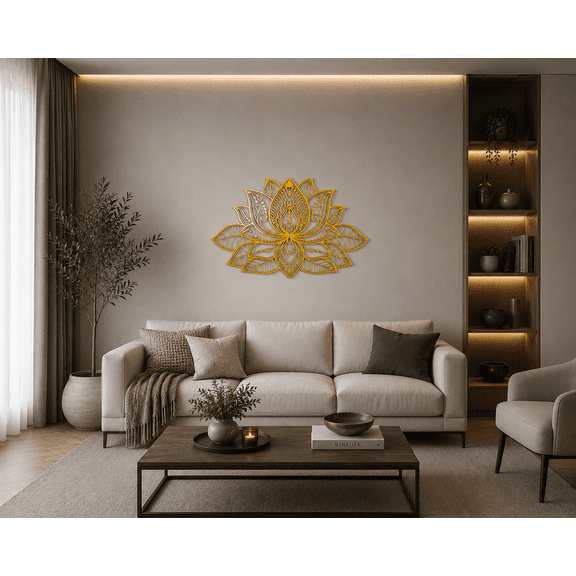 3D Lotus Flower Mandala Metal Wall Art - Gold