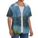 thumbnail image 2 of Balery Majestic Deer Mountain Lake Camisa Casual de Manga Corta con Botones para Hombre, Texturizada, Estilo Cubano, para Playa, Verano-X-Large, 2 of 5