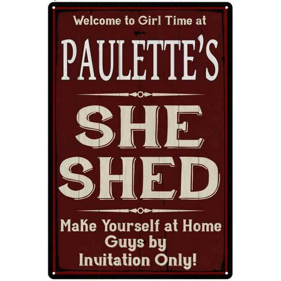 PAULETTE'S She Shed Red Sign Lady Cave Sign 16 x 24 Matte Finish Metal 116240088422