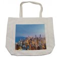 thumbnail image 1 of Chicago Skyline Shopping Bag, Aerial View of Town Michigan Lake Vibrant City Panorama Evening Time, Eco-Friendly Reusable Bag for Groceries Beach and More, 15.5" X 14.5", Cream, by Ambesonne, 1 of 2