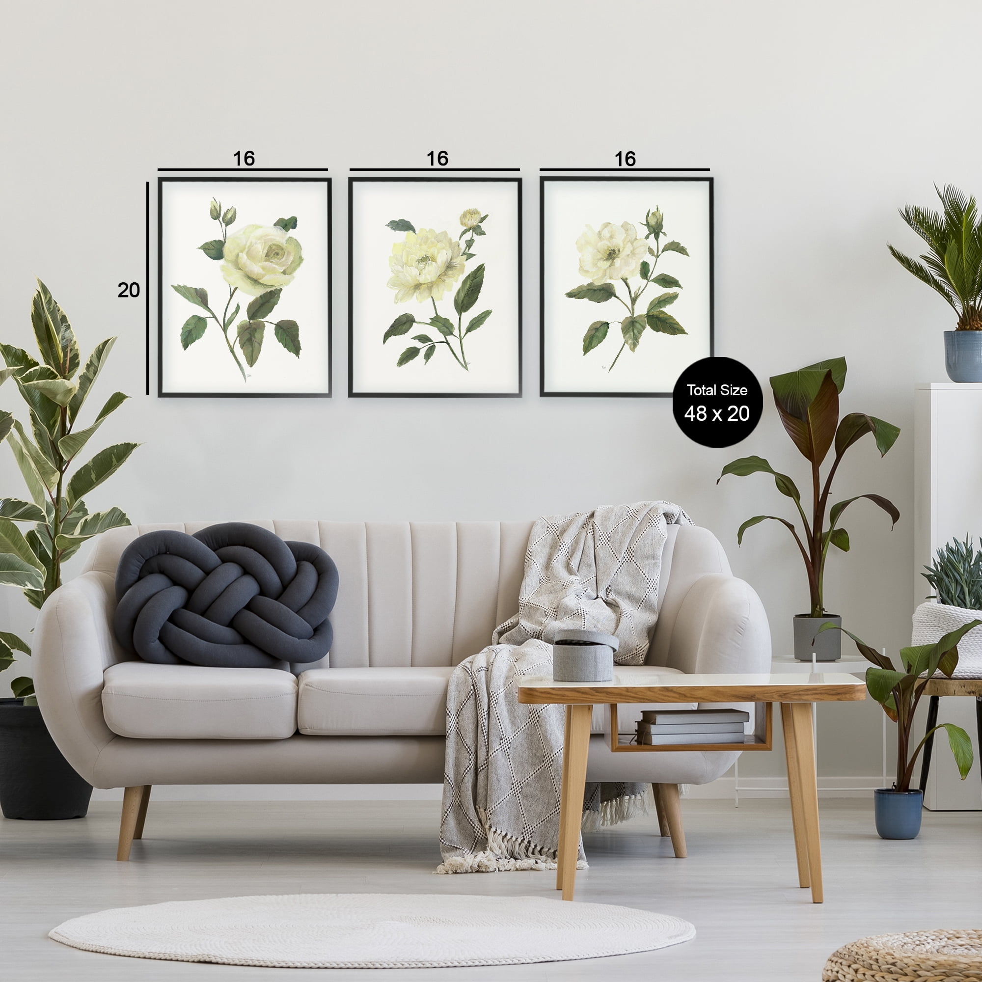 Stupell Industries Ivory Budding Garden Flowers 3 Piece Black Framed Giclee Art Set, design by Nan
