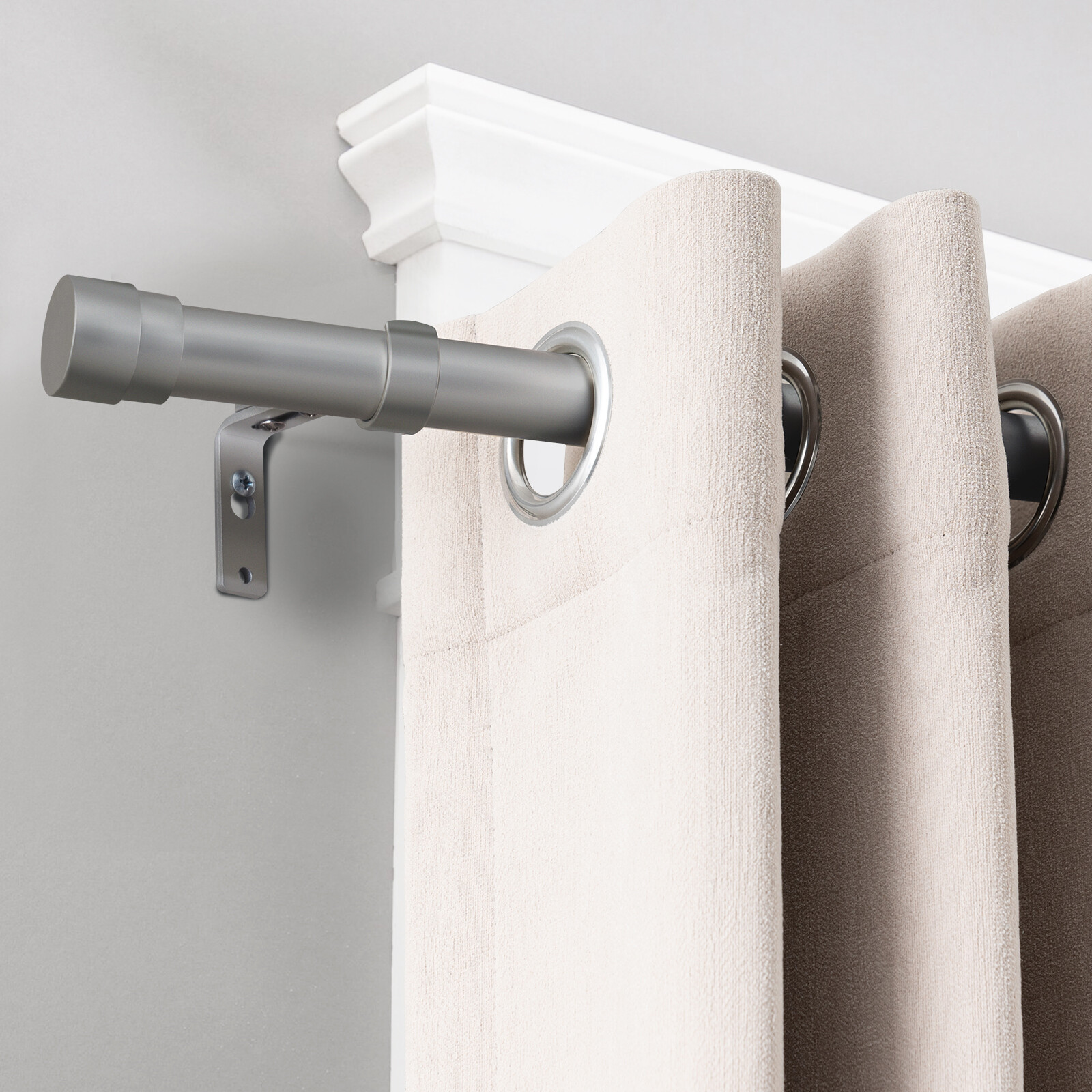 Turquoize Modern Decorative Adjustable Single Curtain Rod Telescoping 0.75" Diameter for Windows 28-48 Inches,Pewter