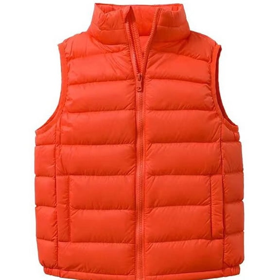 Eryao Girls Puffer Vests Unisex Fall Winter Collar Quilted Down Vest Lightweight Sleeveless Warm Full Zip Jackets Outerwear with Pockets Orange,7-8Years