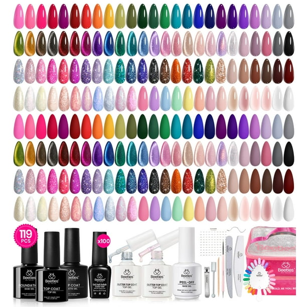 Set de esmaltes de uñas en gel Beetles 100 colores con capa base superior, 119 unidades